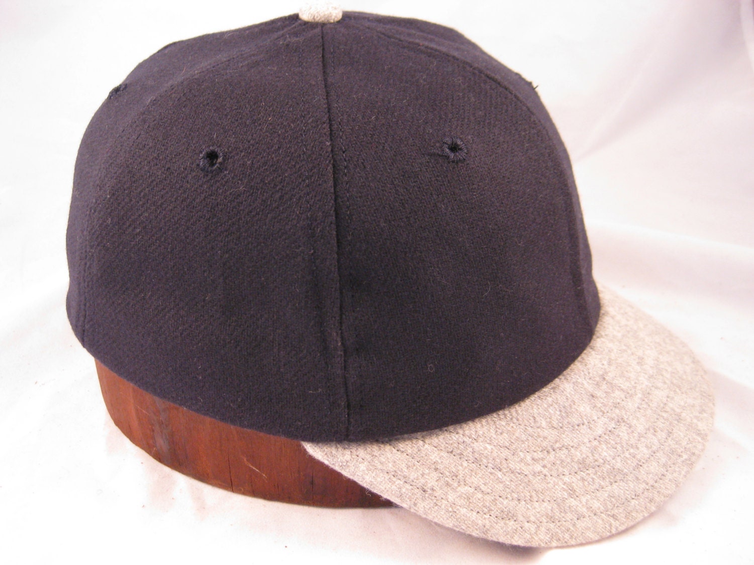 Soft 100% wool flannel 6 panel crown, vintage 1910s visor with cotton sweatband.