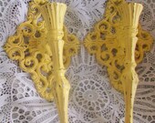 Vintage Candle Sconces, Wall Sconce Pair, Distressed, Rustic, French Country Home Decor, Beach Cottage Chic, Shabby Chic, Yellow Decor