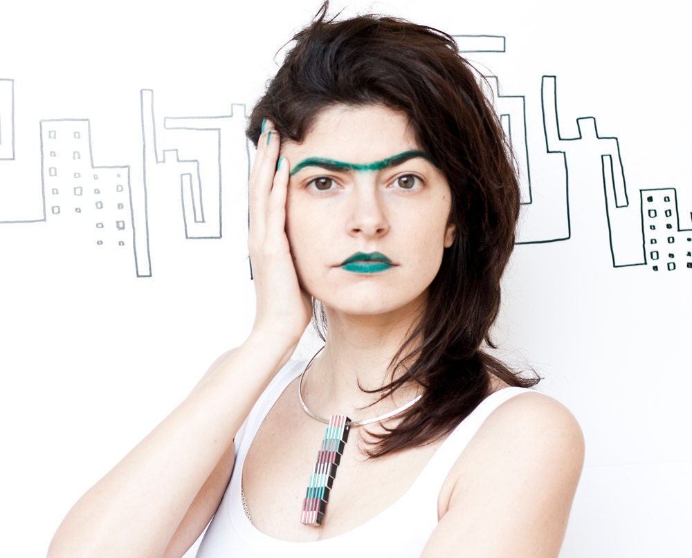 Geometric choker stripes - Black white red and green, geometric collar