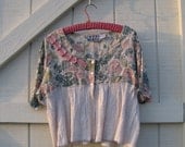 L-XL Boho blouse, cropped blouse, funky blouse, gypsy tunic top, floral linen blouse L-XL Ready to ship