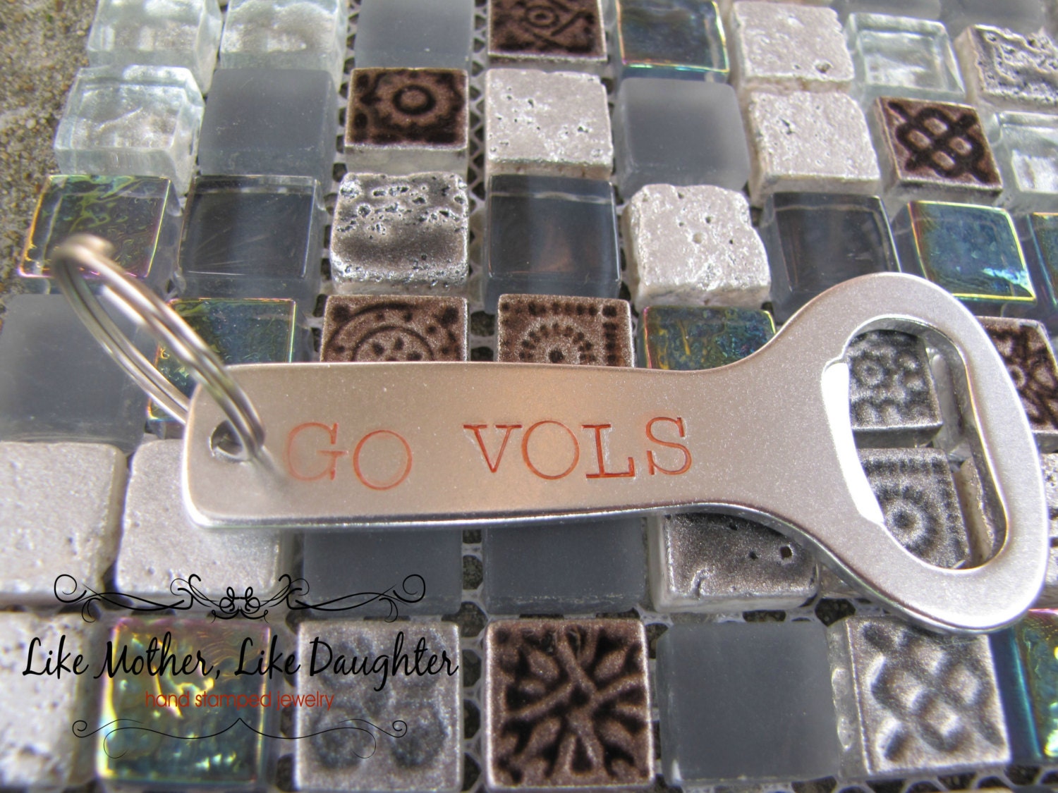 Personalized Keychain for him - Personalized Bottle opener - Gift For Him - Hand Stamped Aluminum Bottle Opener Keychain VOLS