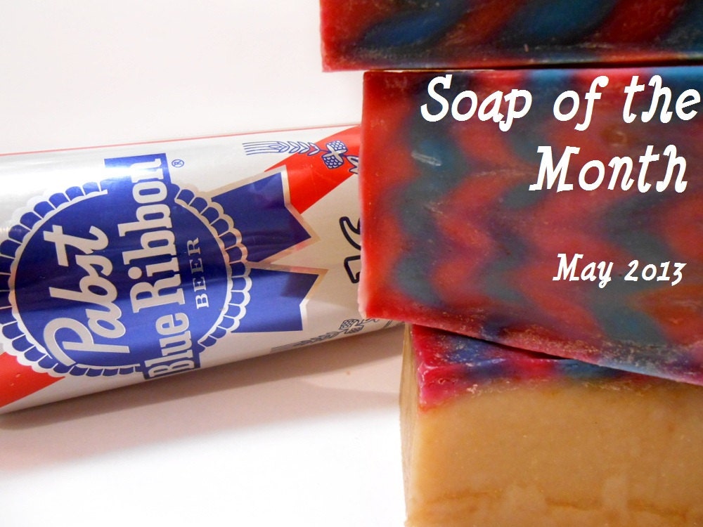 Pabst Blue Ribbon Soap, PBR Soap with red and blue chevron, Soap of the month for May 2013