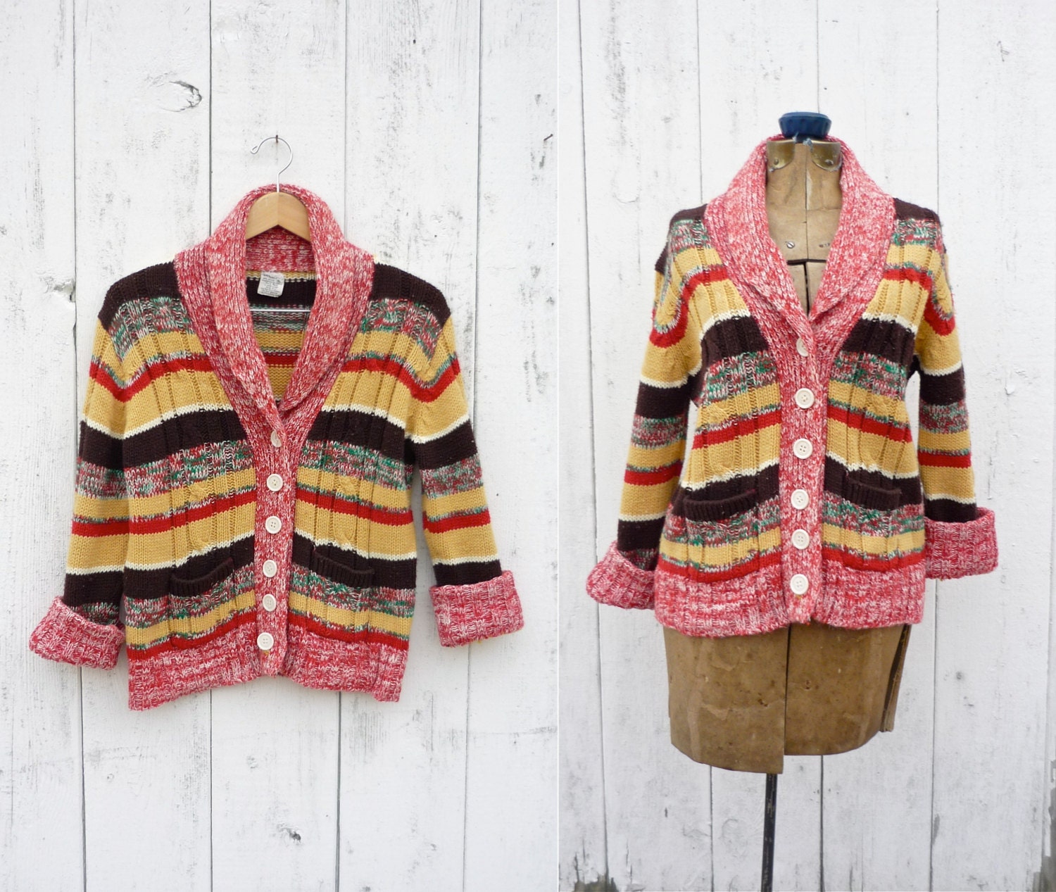 1970s sweater / 70s space dye / Oh Henry cardigan