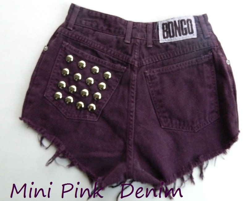 High Waist Vintage Bongo Dark Purple Studded Shorts  XXS