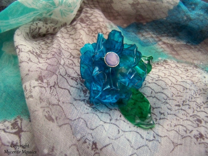 Turquoise Flower Pin (Recycled Water Bottle)