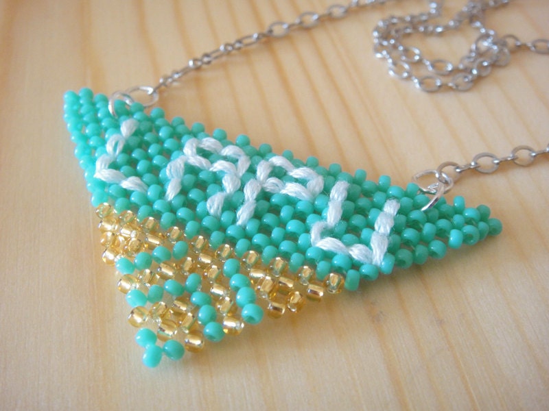 Mint Geometric Triangle Pendant Long Necklace,Summer Accessories,Seed Bead Jewelry,Friendship Jewelry,Best Friend Jewelry,Minimalist Jewelry