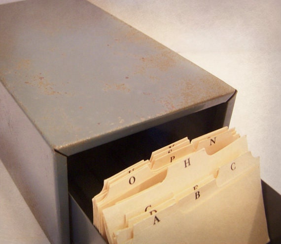 Vintage Industrial Metal File Cabinet with A through Z Cards