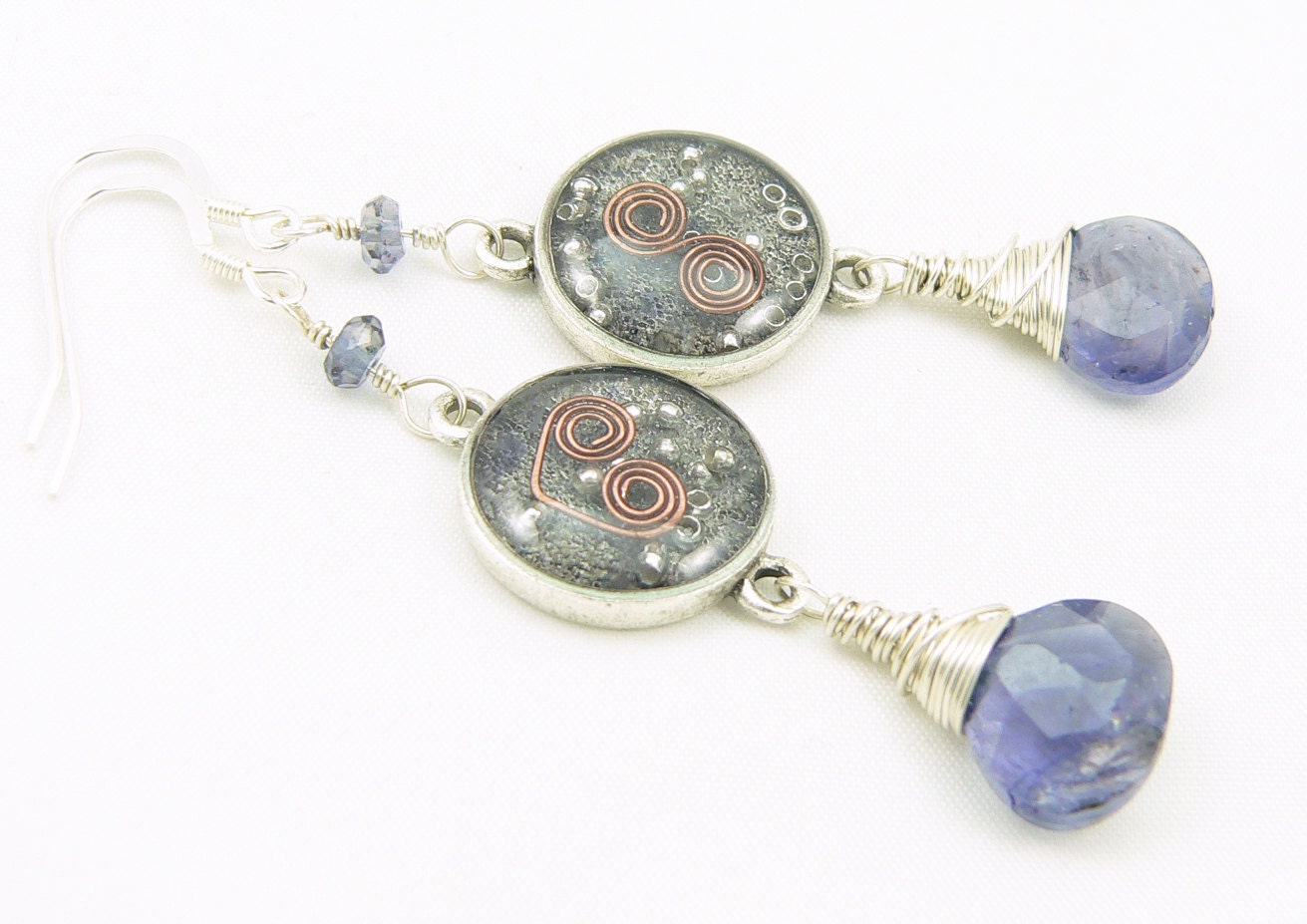 Orgone Energy Earrings - Sparkling Iolite Gemstone Dangle Earrings - Sterling Silver - Celebrity Gift - Custom Earrings - Artisan Jewelry