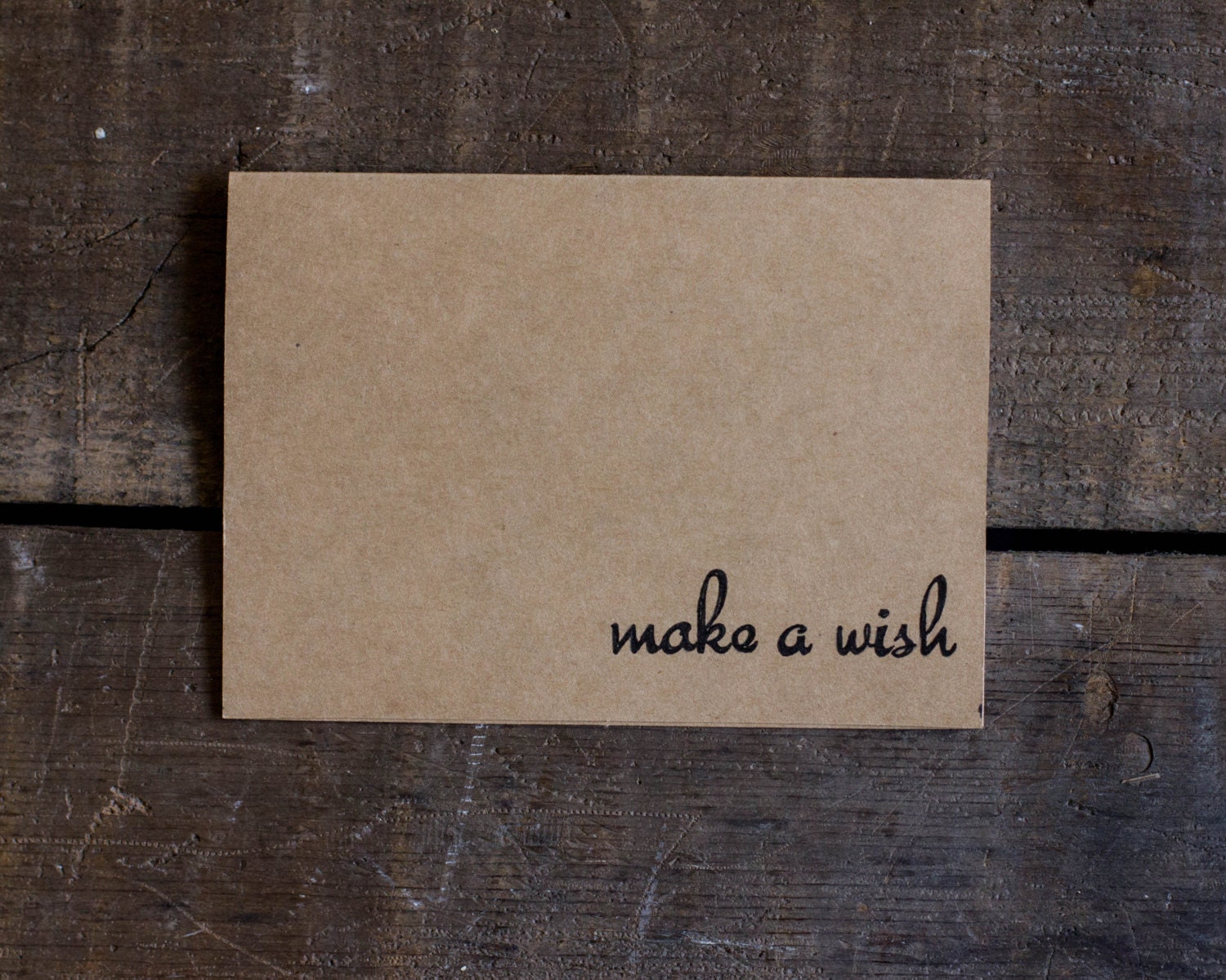 Birthday Card - Make a Wish - Happy Birthday - Simple Birthday - Blank Greeting Card - Paper Goods - Handmade - Brown - Black - Rustic