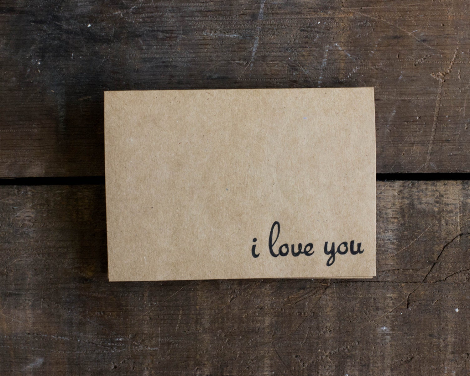 I Love You Card - Blank Greeting Card - Paper Goods - Valentine - Love - Simple - Rustic - Brown - Black - Handmade