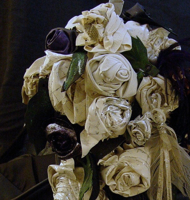 Weddings - Leather BRIDAL BOUQUETS - Recycled Leather, Eco-Friendly Weddings - DEPOSIT 50 percent of 250 dollars