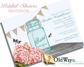 Rustic Mason Jar Bridal Shower Invitation Pink Flowers Burlap - Printable Custom DIY Invite 5x7 or 4x6 Digital JPEG and PDF