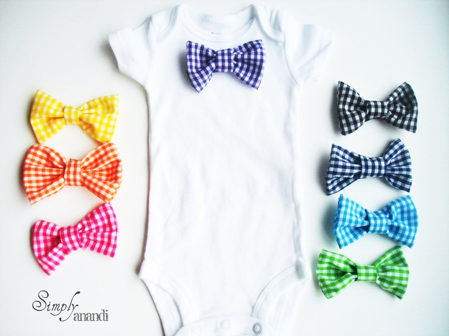 Baby Boy Bow Tie Onesie--Detachable Bow tie Onesie--Spring Baby Boy--Gingham--snap on bow tie onesie