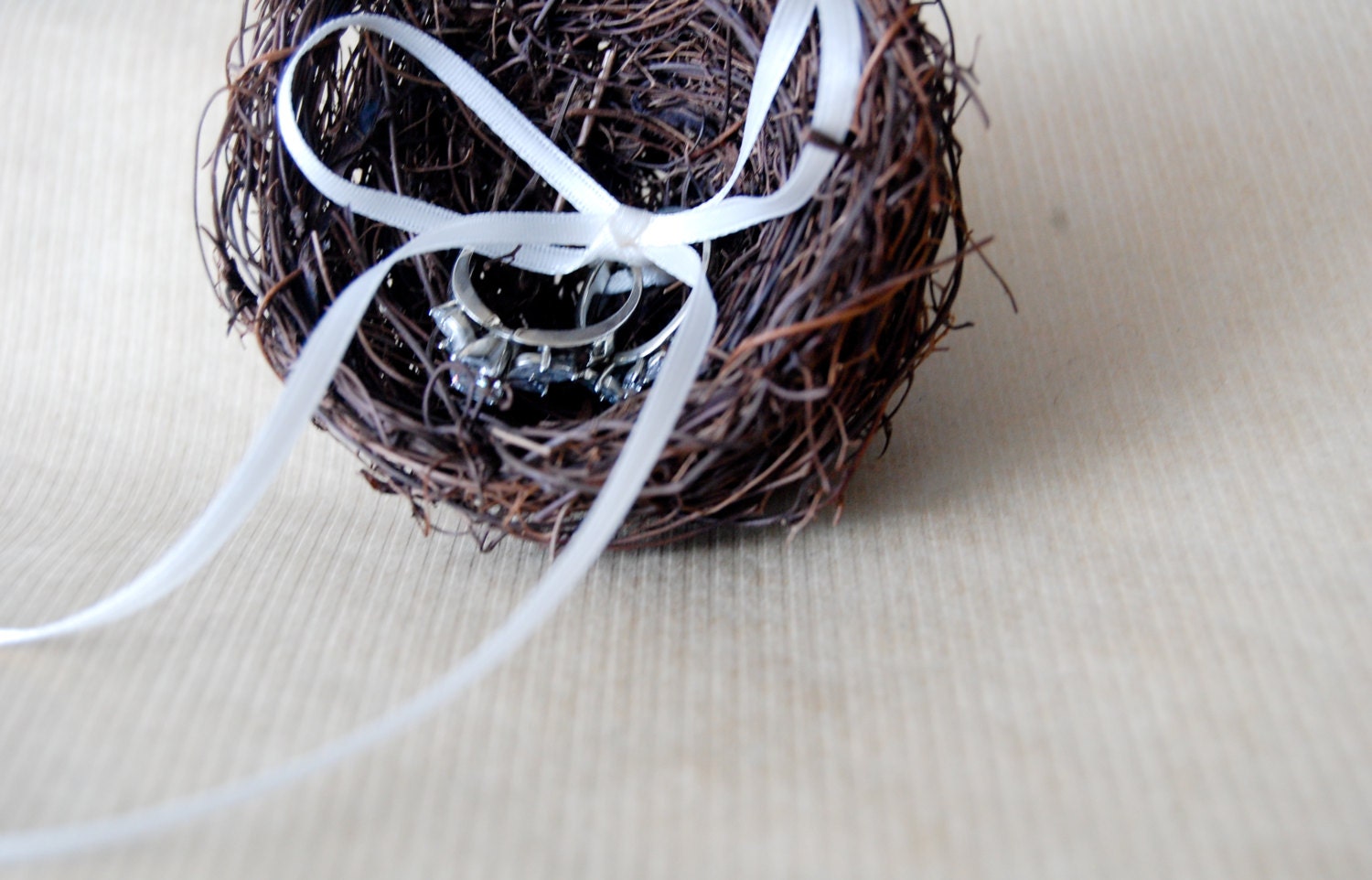 Sweet natural rustic love bird's nest ring holder/cake topper