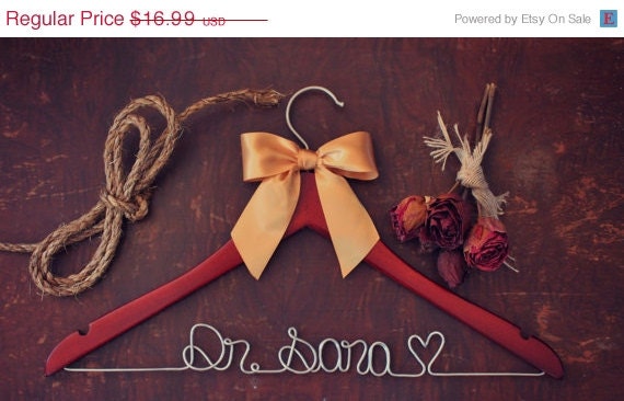 ON SALE Custom Wedding Dress Hanger - CHERRY- personalized with Bride & Groom's names