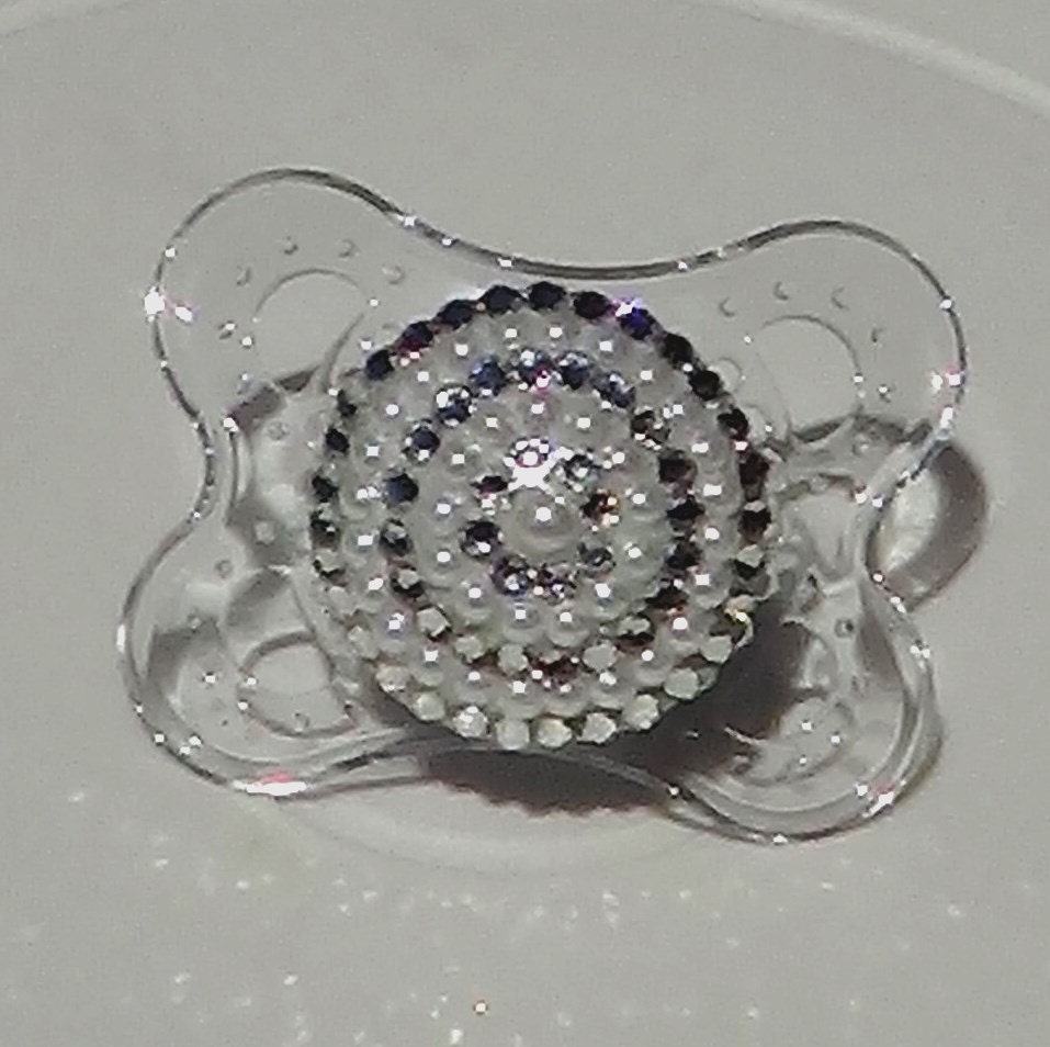 DIAMONDS and PEARLS Swarovski Pacifier Baby Infant Crystal Encrusted Sparkle Binky Soother Dummy MAM Clear 0-6m