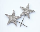 lucky star hair pin pair / silver german glass star bobby pin / two glitter hair pins / theLOVEstitch