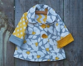 Girl's Swing Coat Jacket in Grey, White and Yellow - Size 2T-3T