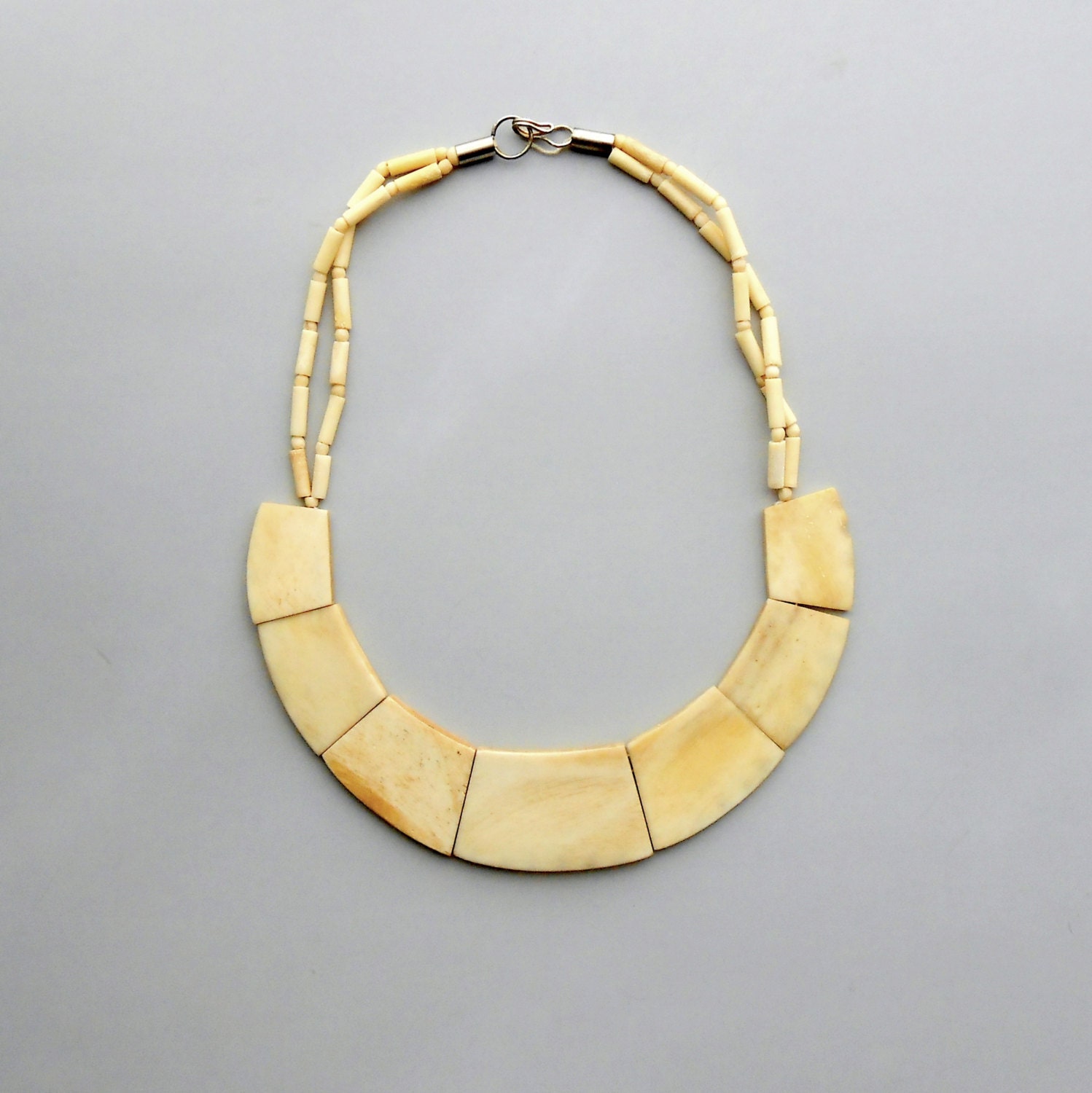 Vintage Bone Necklace. Reversible Bib. Carved Plaques.