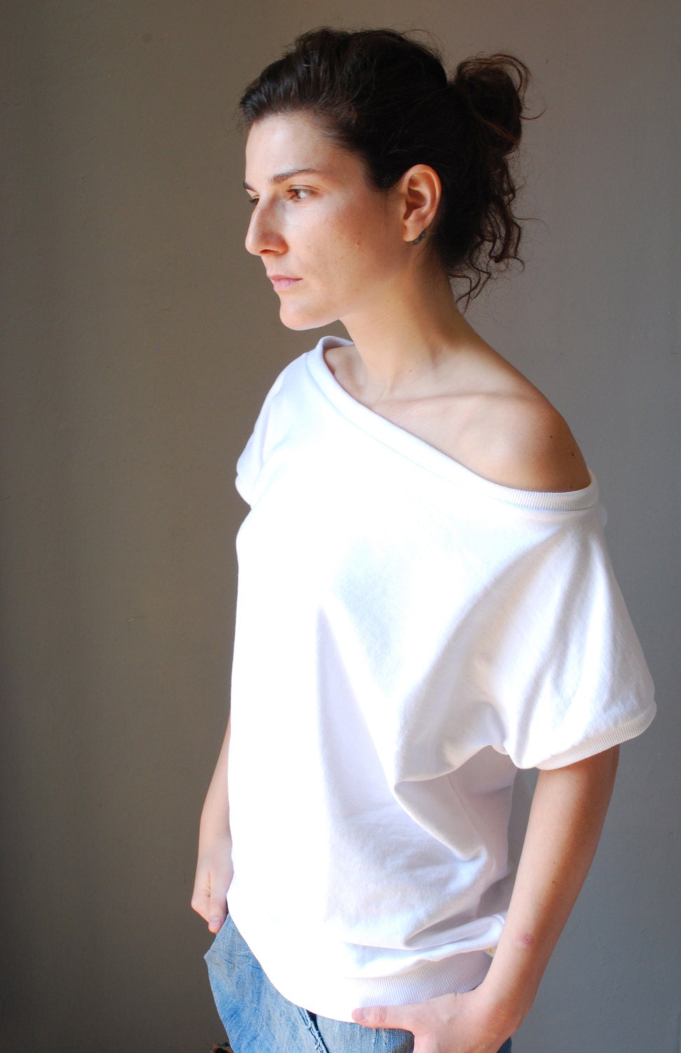 White Sweatshirt Japanese Sleeves summer sweater /  Women fashion