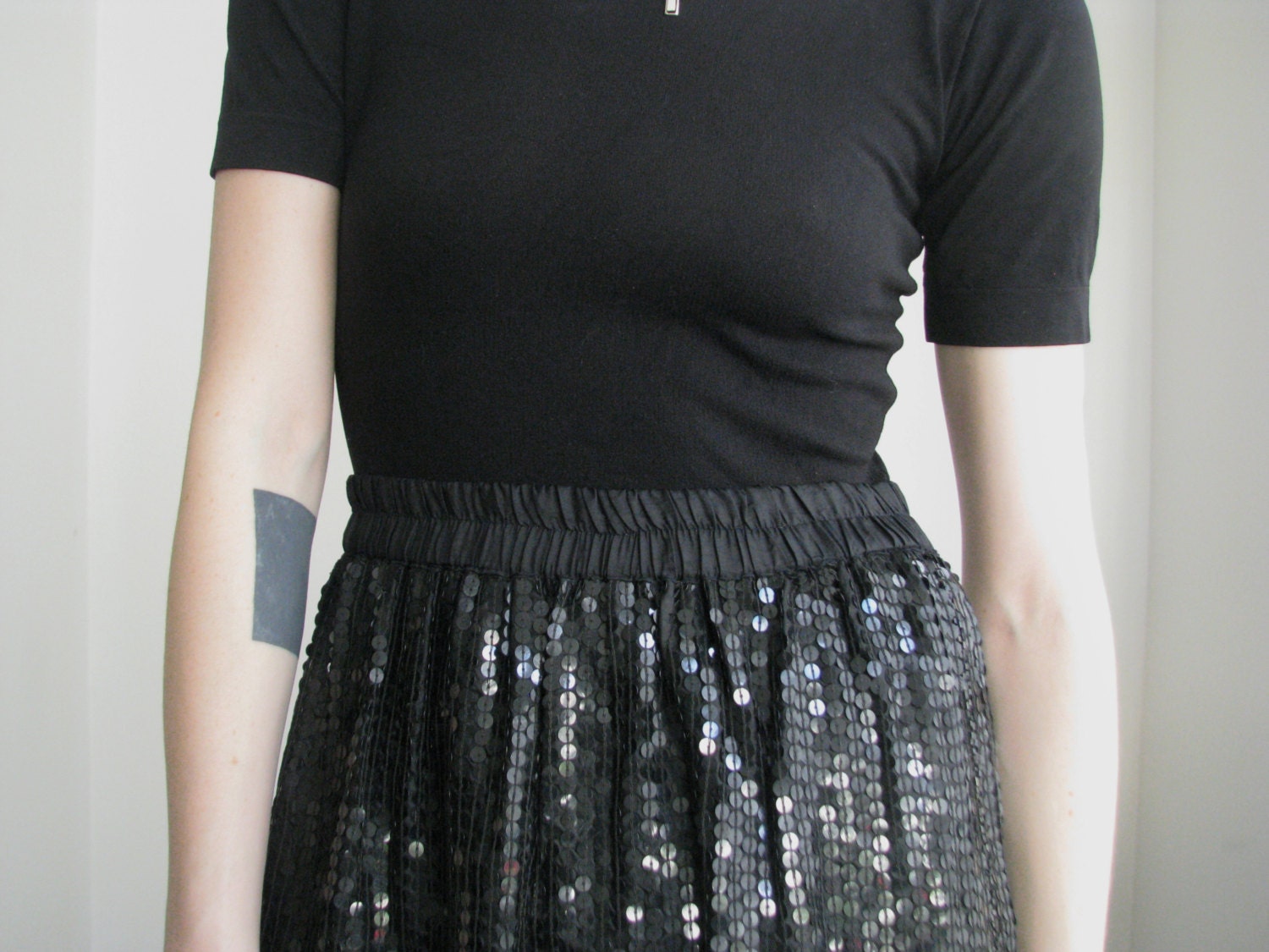 90s black SILK sequin skirt /small