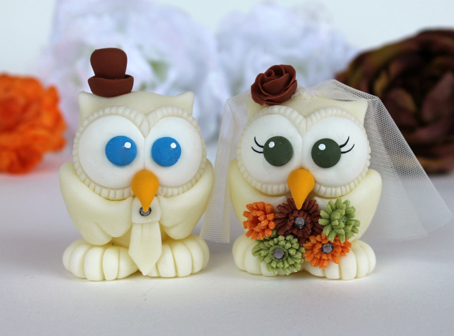 Owl love bird wedding cake topper, ivory owl, autumn wedding, woodland wedding