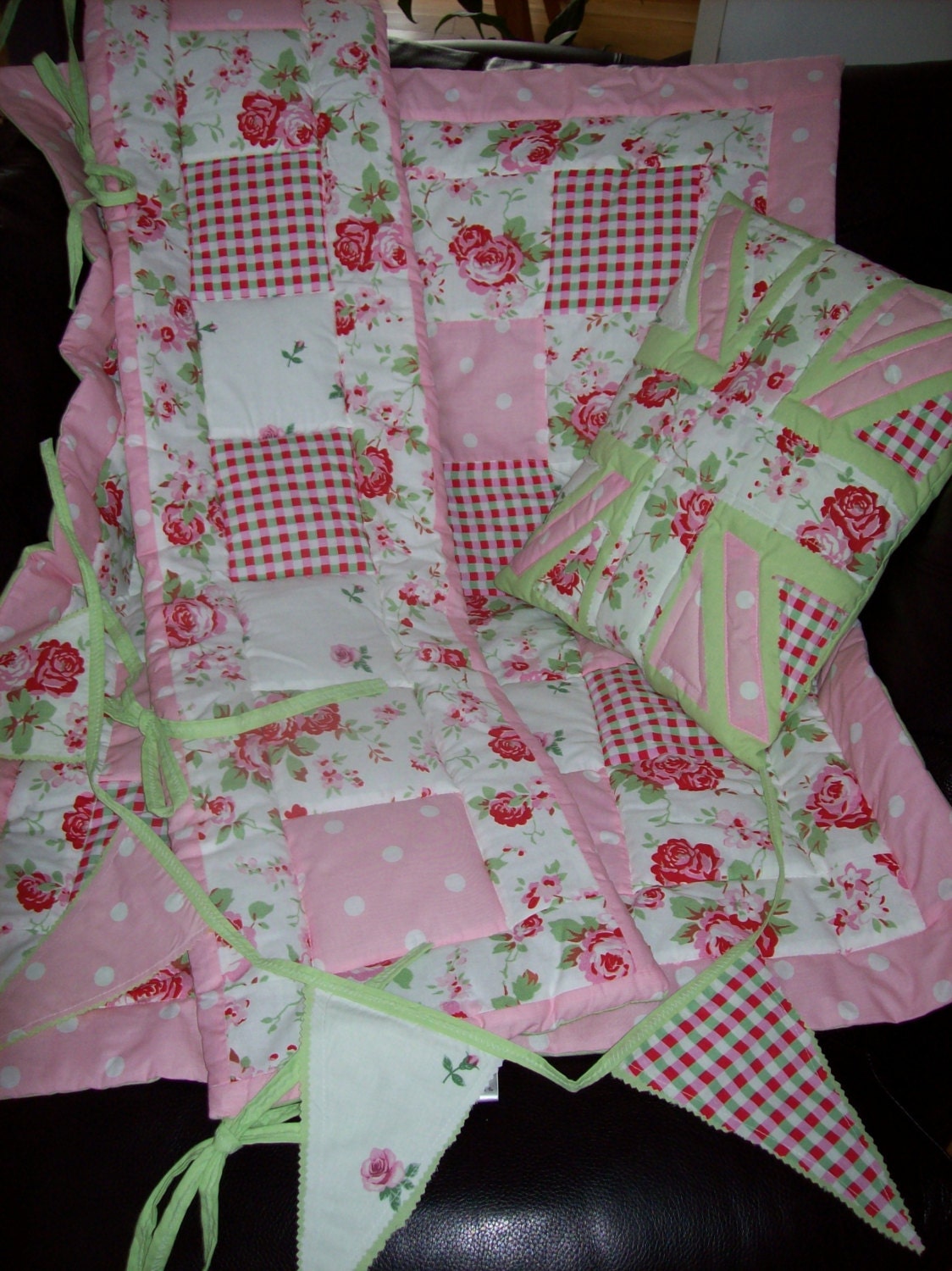 Cath Kidston Patchwork Baby Quilt / Crib Quilt and Bumper, Cushion and Bunting Set Handmade