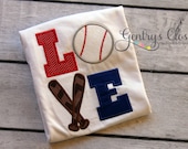 LOVE Baseball Shirt or Onesie. Baseball team colors. Appliqued baseball shirt. Personalize with name. Baseball, Bat. Infant bodysuit, tshirt
