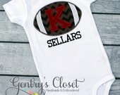 Football Onesie or Shirt for Newborn Baby, Toddler, Child. Embroidered Chevron Football with Monogram. Baby Shower Gift Handmade