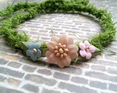 newborn baby photography prop, moss green grass halo headband with flowers, baby shower gift or photography prop