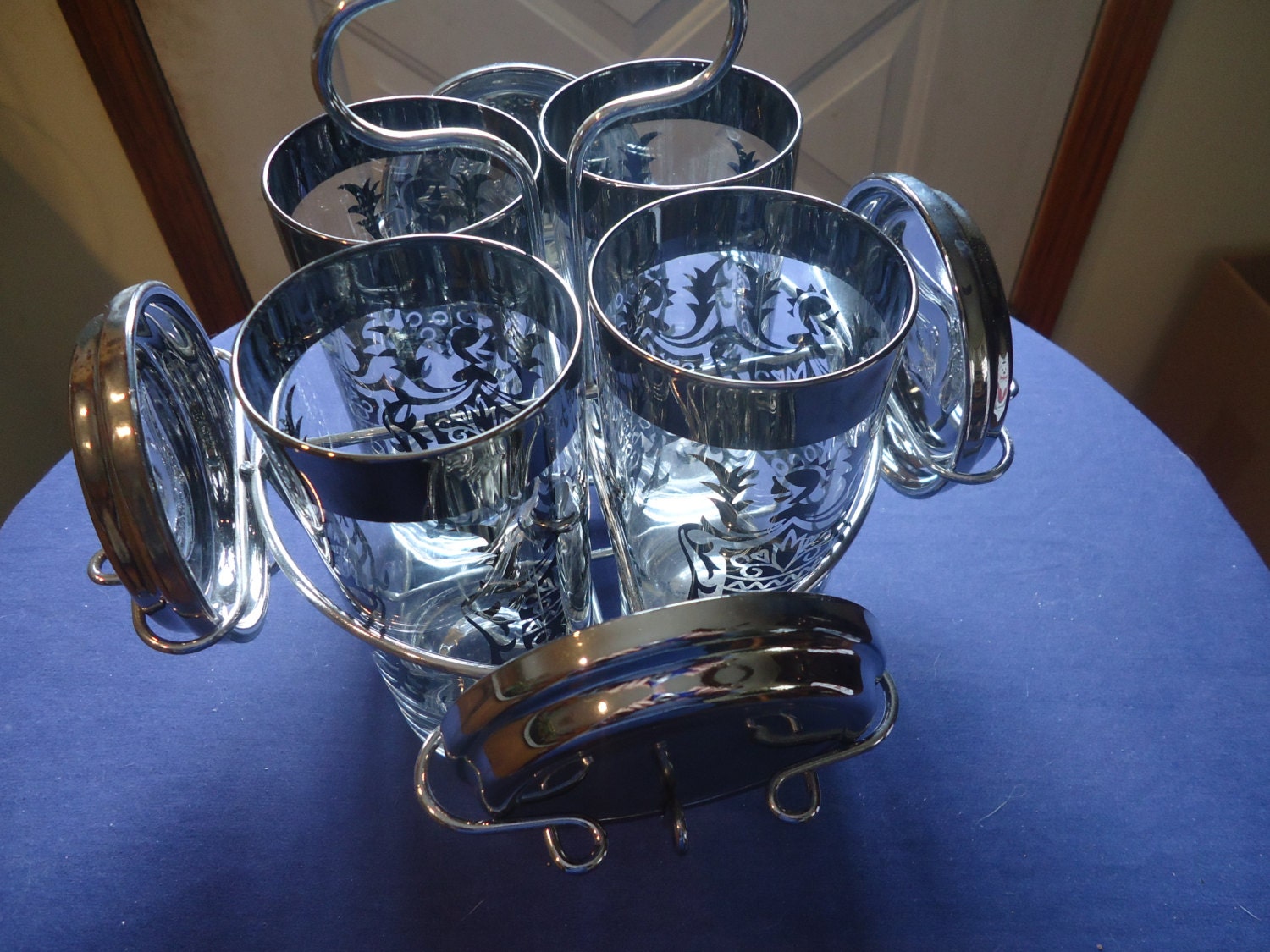 Mad Men Style Silver Rim Kimiko Barware Glass /Coaster Set