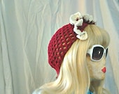 Vintage style red and cream hat. Made from vintage late 1940's pattern. Pin up