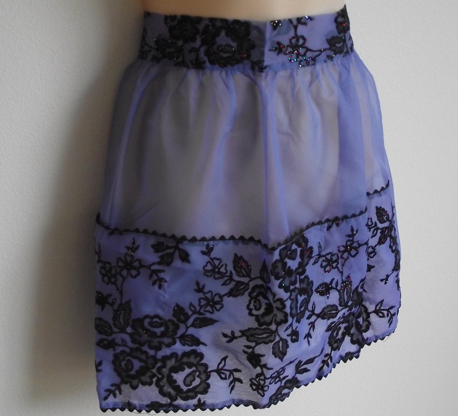 Vintage apron blue organza & sequin beads fancy madmen hostess