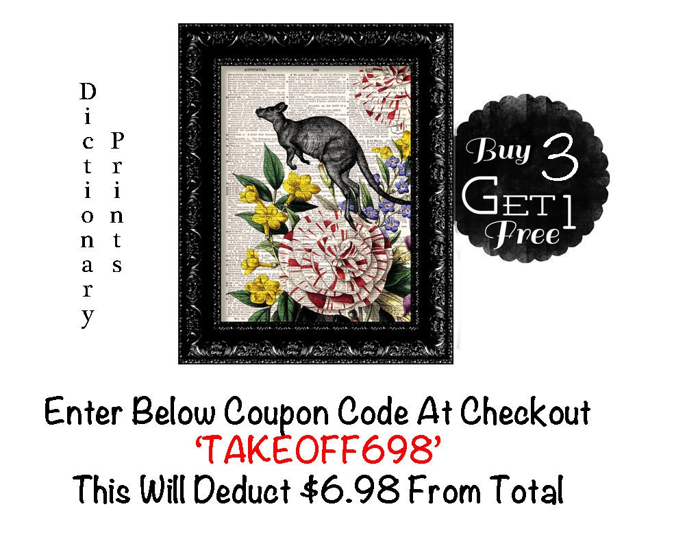Buy 3 Vintage Dictionary Prints And Only Pay For 2 - Buy 3 Get 1 FREE Coupon Code