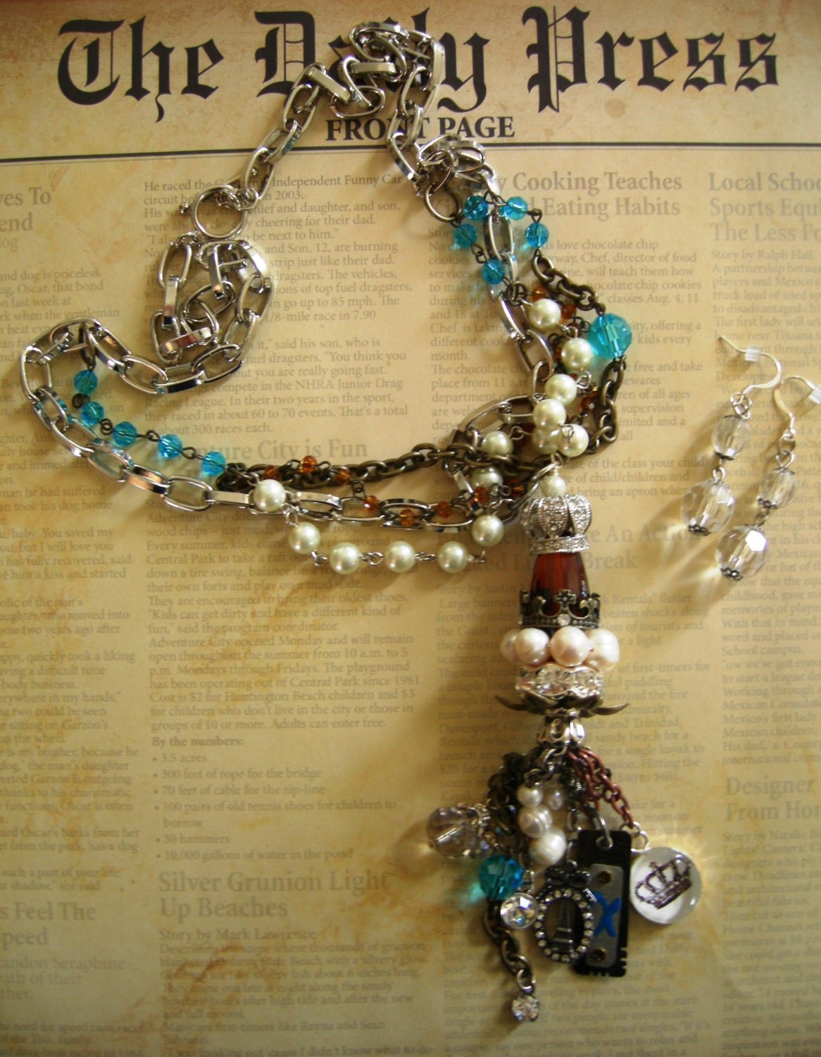 Industrial Chic Mixed Media Altered Art Steampunk Charm Necklace and Earrings Jewelry Set