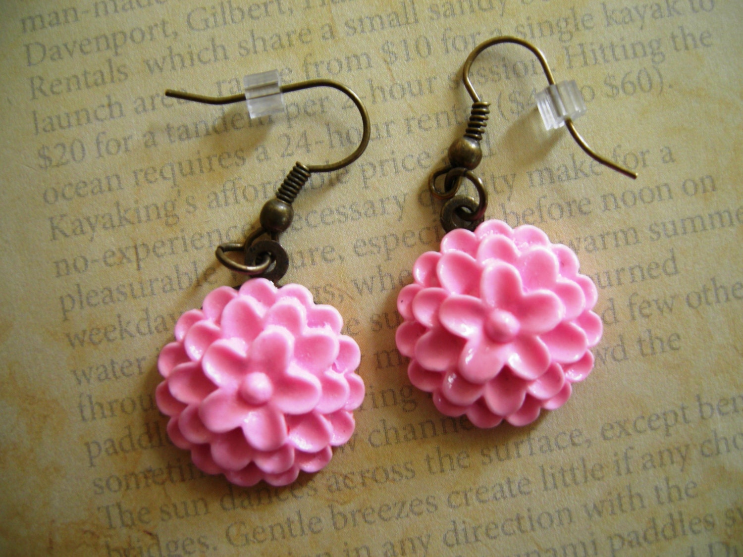 Industrial Chic Altered Art Steampunk Mixed Media Charm Vintage Pink Flower Earrings