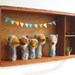 5 FOX FINGER PUPPETS in a vintage shadow box, nursery / room decor and an eco friendly toy for children, babies