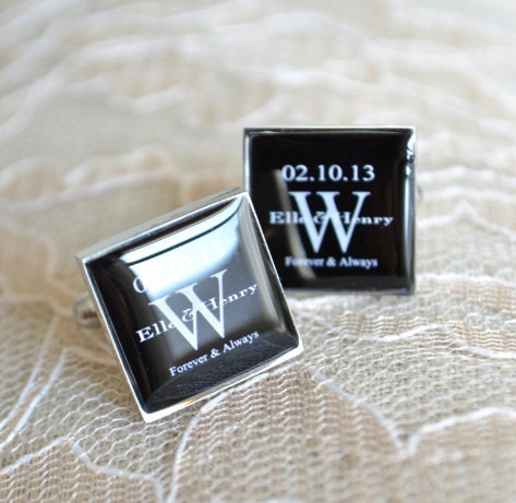 Personalized Forever and Always Cufflinks - monogrammed custom name and date sqaure cuff links - mens heirloom accessories made in the USA