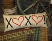 Primitive Large Holiday Love Pillow Tuck Valentine " X's and Hearts "  Hand Painted  Pillow  Rustic  Housewares