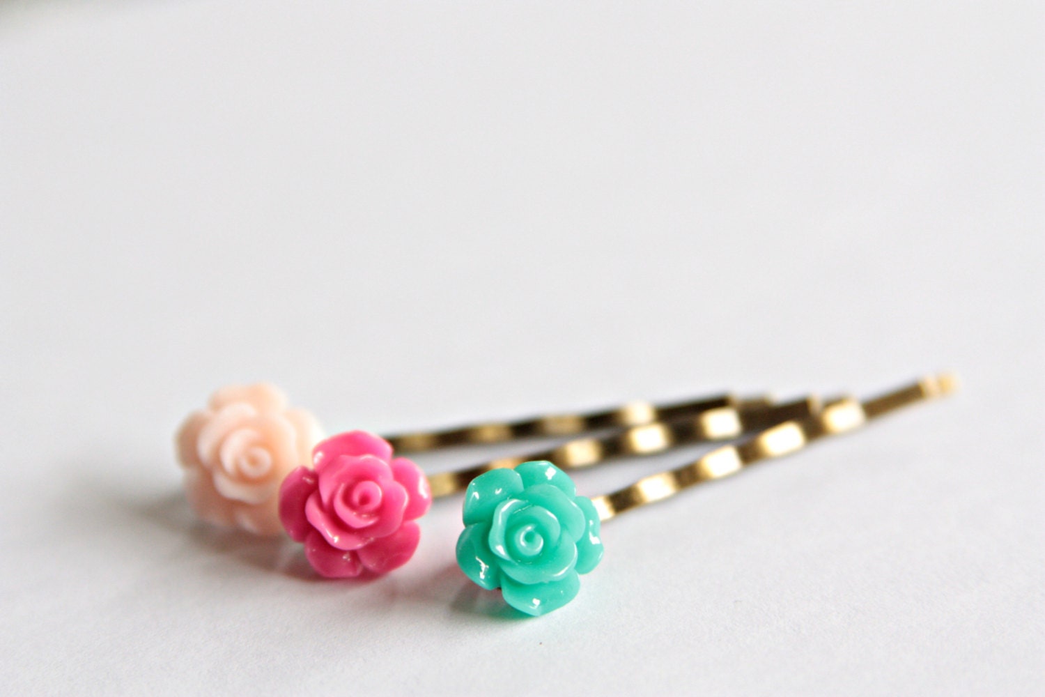 Flower Bobby Pins in Teal and Pinks