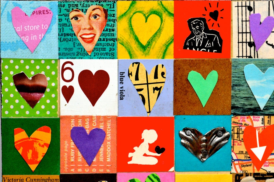 100 HEARTS love art mixed media hearts ORIGINAL art by Elizabeth Rosen