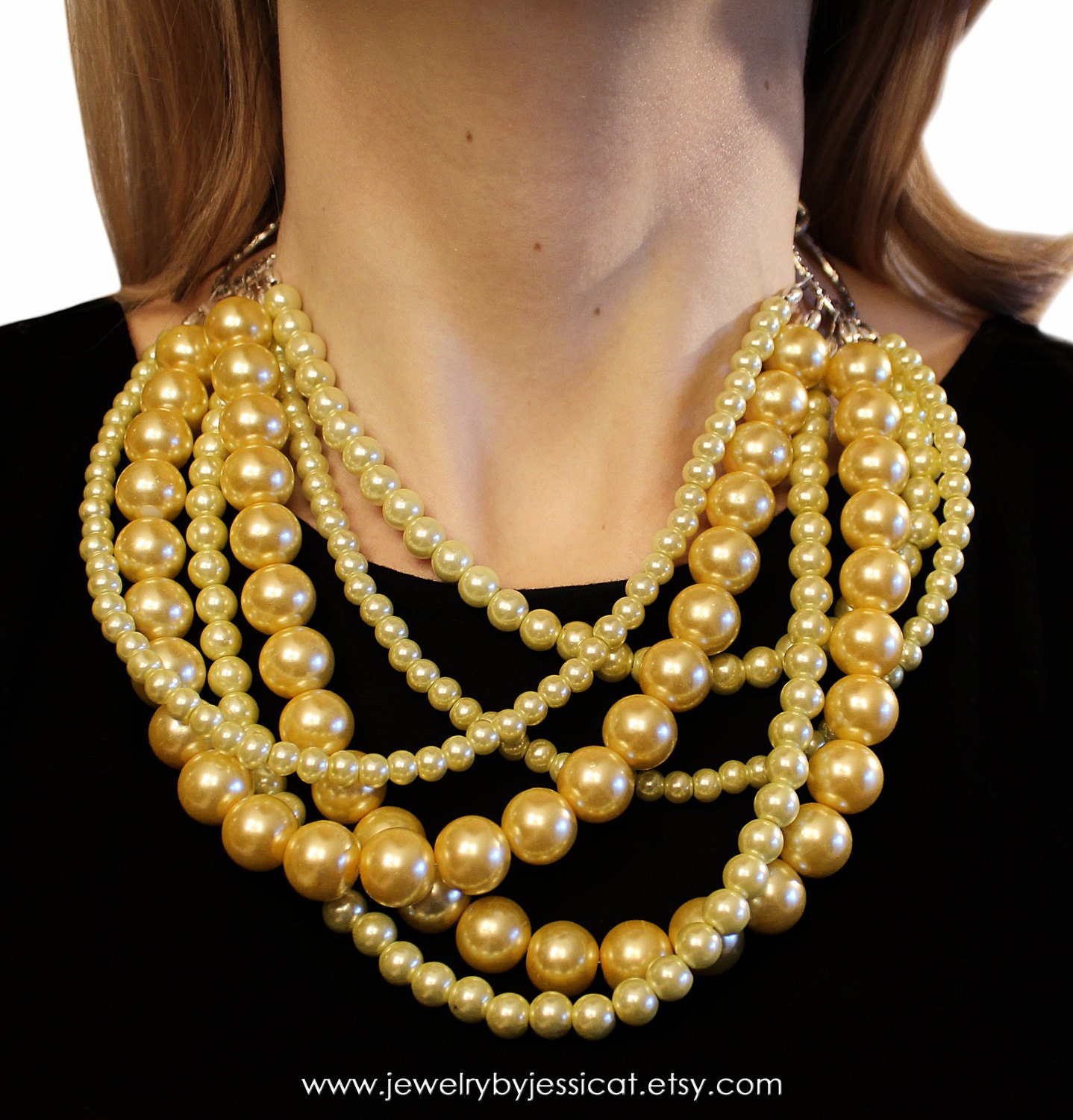 CLASSIC, Statement Necklace, Yellow, Lemon, Spring, Gold, Pearls, Vintage, Bridal, Bridesmaid, Jewelry by Jessica Theresa