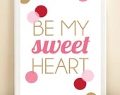 Pink, Red, and Gold 'Confetti, Be My Sweet Heart' print poster
