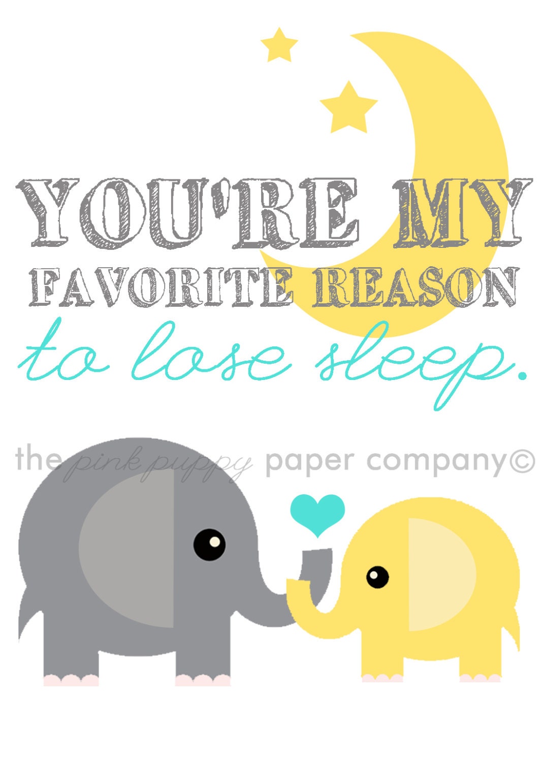 My Favorite Reason to Lose Sleep 5x7 elephant nursery art print (you choose colors, customize animals)