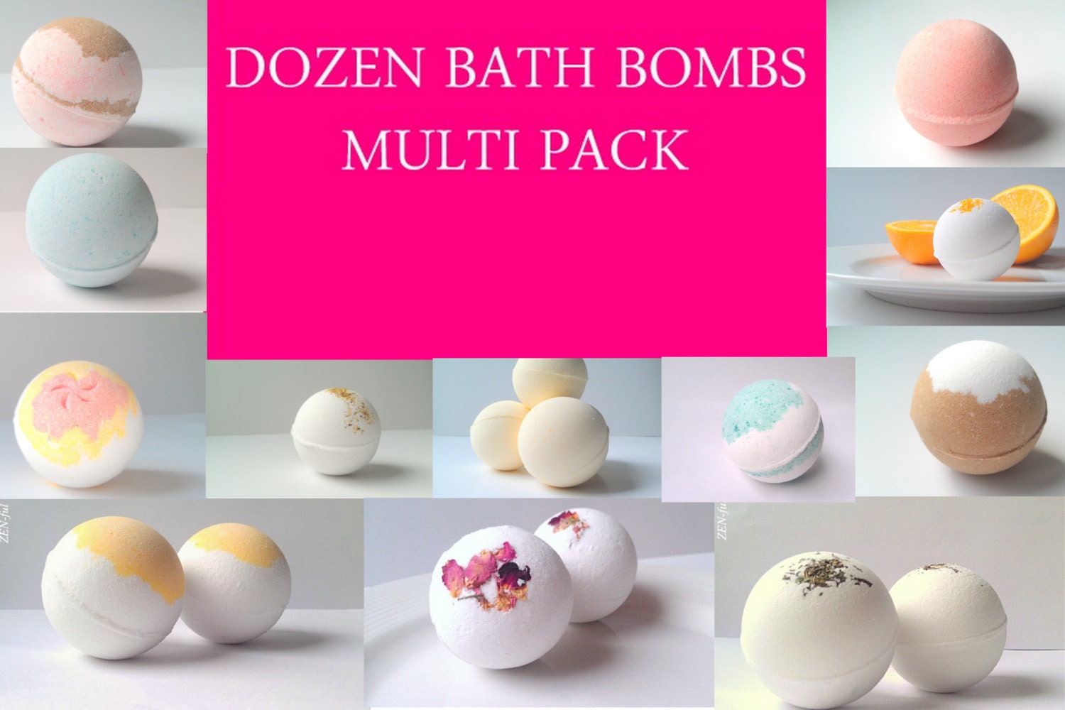 Dozen Bath Bombs Gift Set by ZEN-ful, Pick Any Scent Bath Bombs, Multi Pack Bath Fizzy, Gift Ideas, Multi Pack Bath Bombs