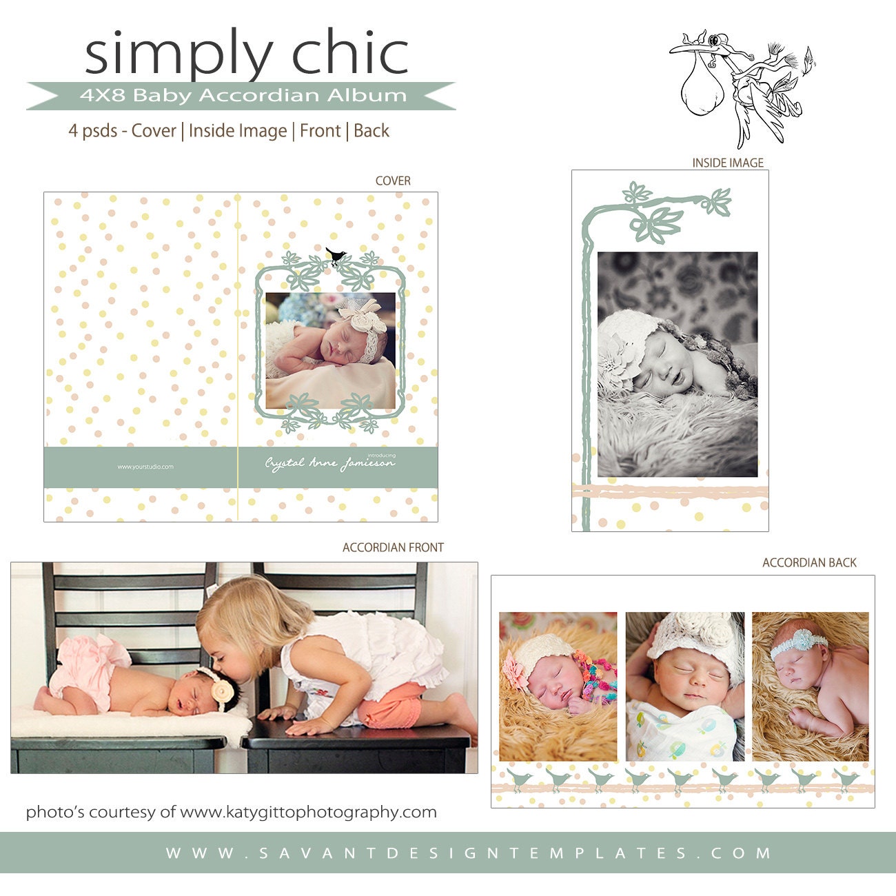 Template Baby 4x8 Accordian Album Photography Card  - Rock A By Baby - INSTANT DOWNLOAD