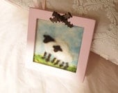 Mom and baby Sheep needle felted Picture in mini wooden frame