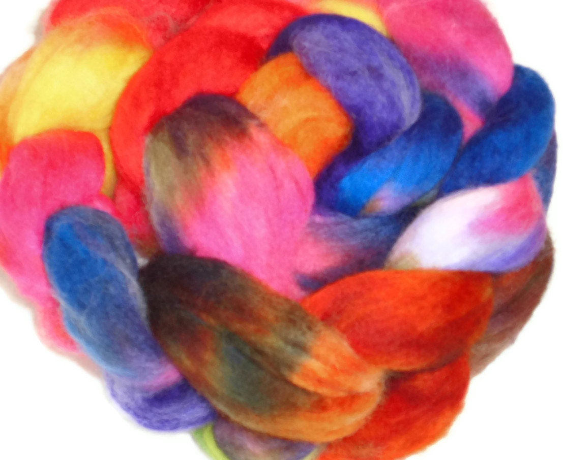 Correidale Wool Roving - Handpainted Spinning And Nuno Felting Fiber  - Flower Collection - Jungle Flowers