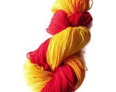 Luxury Hand Dyed Bluefaced Leister Wool Sock Yarn, Kettel Dyed Yarn 2-plyself  Self Stripe  Happy Red and Yellow.