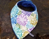 Bandana dribble bib - flowers, blue, green, purple (UK seller)